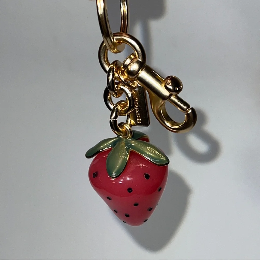 Coach Strawberry Purse Charm and Keychain with Gold Accents Like NEW! - Picture 6 of 6